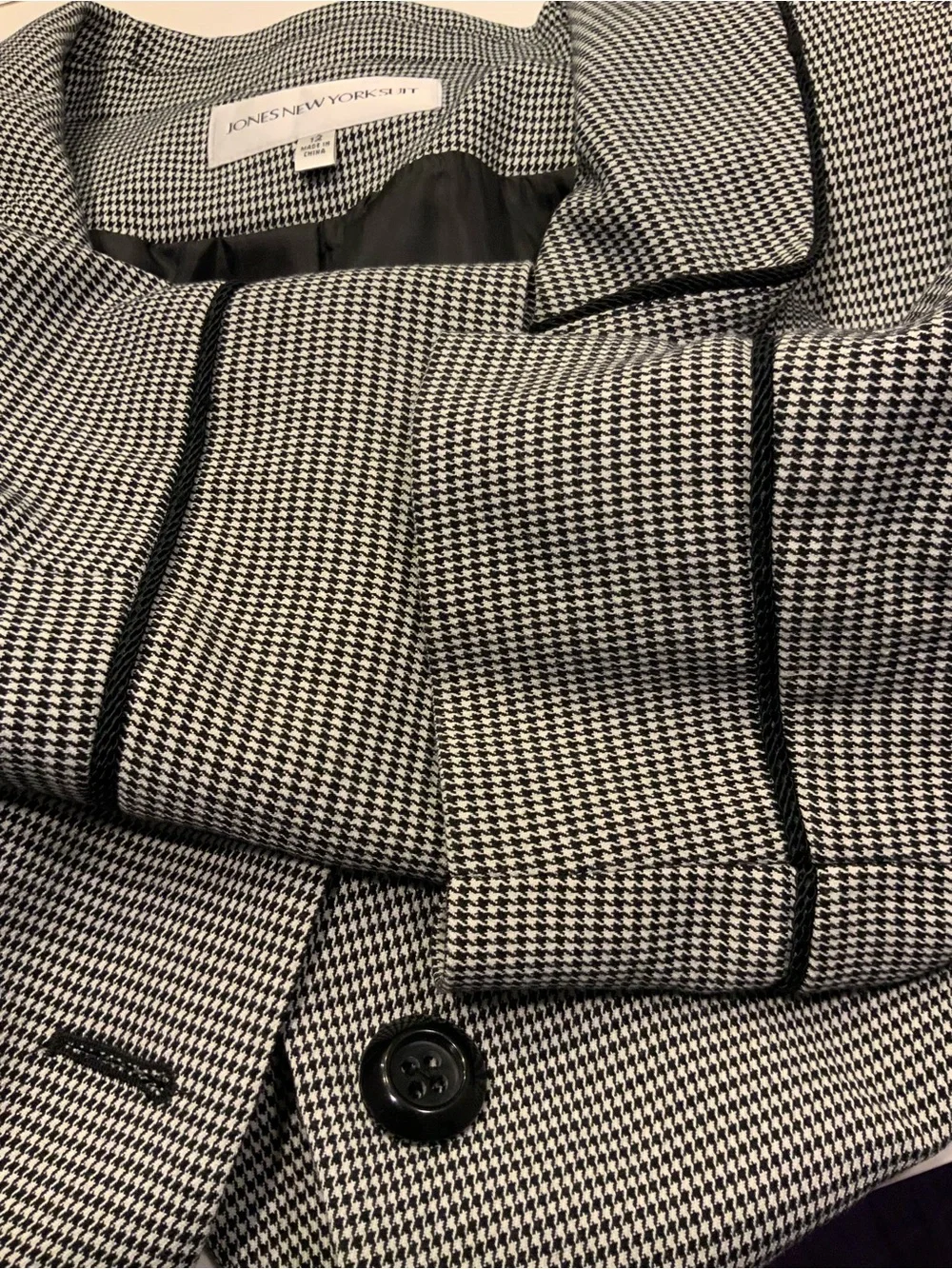 Jones New York Black and White Checked Peplum Blazer